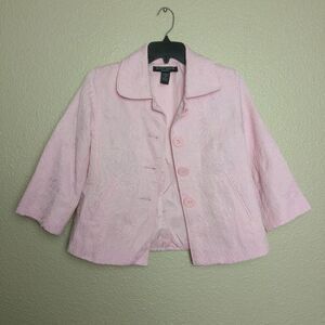 Scott Taylor Women Pink Barbir Floral Embroidered Blazer Jacket Size Small Petit